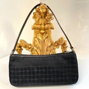 Kate Spade Mini Baguette Shoulder Bag Black Jacquard Canvas Y2K Prom Preppy Chic